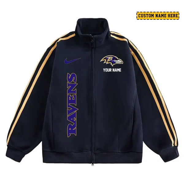 Baltimore Ravens Men's Jackets Trend Striped Stand-up Collar Baseball SPTJTSDUCB035 - Image 3