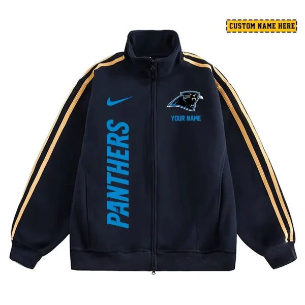 Carolina Panthers Men's Jackets Trend Striped Stand-up Collar Baseball SPTJTSDUCB037