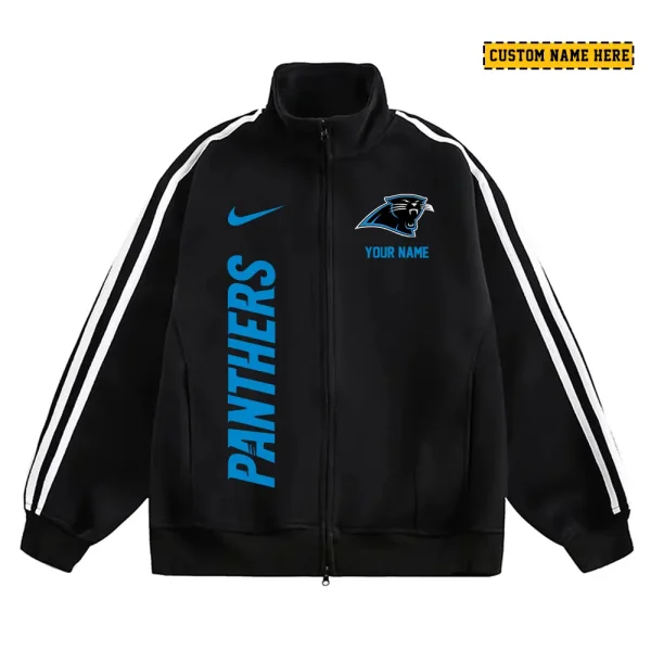 Carolina Panthers Men's Jackets Trend Striped Stand-up Collar Baseball SPTJTSDUCB037 - Image 2