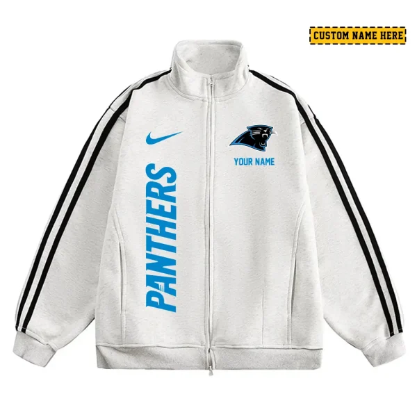 Carolina Panthers Men's Jackets Trend Striped Stand-up Collar Baseball SPTJTSDUCB037 - Image 3