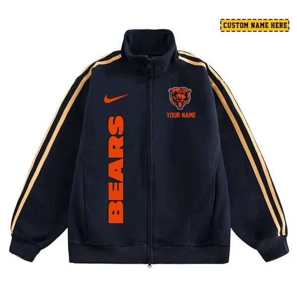 Chicago Bears Men's Jackets Trend Striped Stand-up Collar Baseball SPTJTSDUCB038 - Image 2