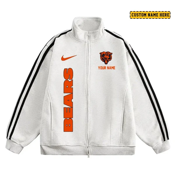 Chicago Bears Men's Jackets Trend Striped Stand-up Collar Baseball SPTJTSDUCB038 - Image 3