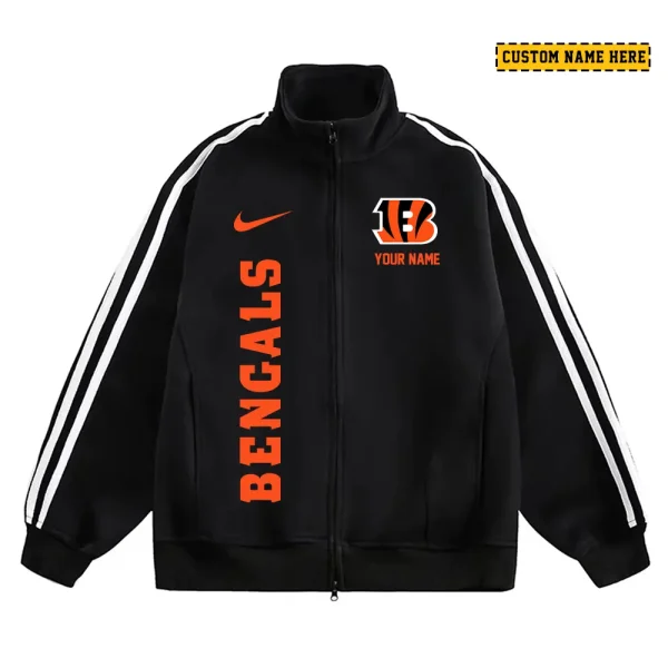 Cincinnati Bengals Men's Jackets Trend Striped Stand-up Collar Baseball SPTJTSDUCB039 - Image 2