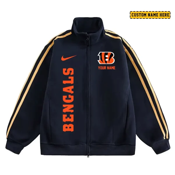 Cincinnati Bengals Men's Jackets Trend Striped Stand-up Collar Baseball SPTJTSDUCB039 - Image 3