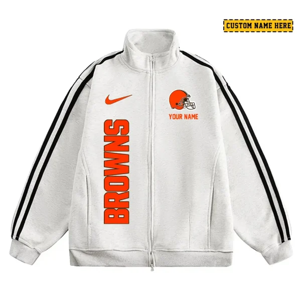 Cleveland Browns Men's Jackets Trend Striped Stand-up Collar Baseball SPTJTSDUCB040