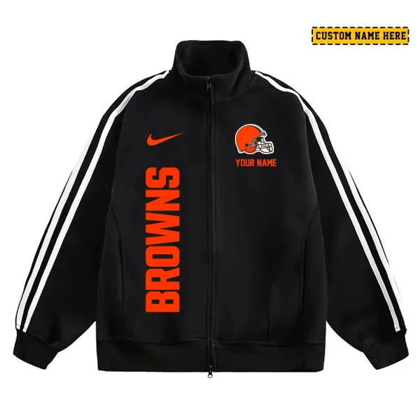 Cleveland Browns Men's Jackets Trend Striped Stand-up Collar Baseball SPTJTSDUCB040 - Image 2