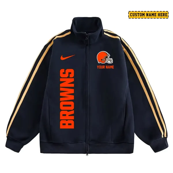 Cleveland Browns Men's Jackets Trend Striped Stand-up Collar Baseball SPTJTSDUCB040 - Image 3