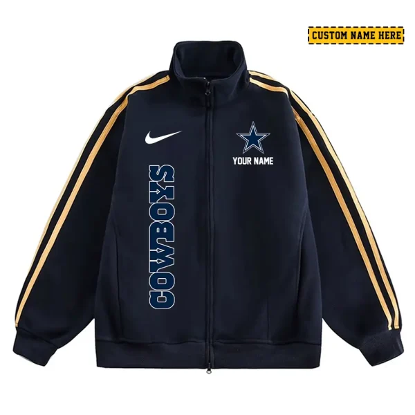 Dallas Cowboys Men's Jackets Trend Striped Stand-up Collar Baseball SPTJTSDUCB041 - Image 2