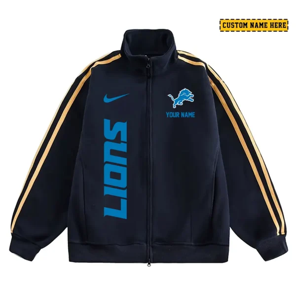 Detroit Lions Men's Jackets Trend Striped Stand-up Collar Baseball SPTJTSDUCB043
