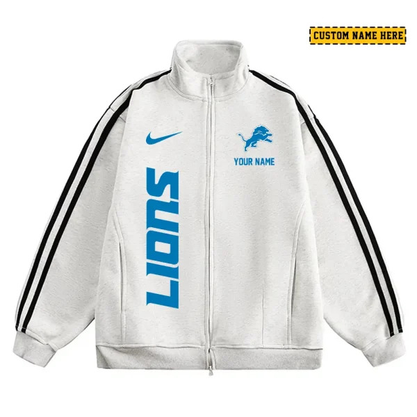 Detroit Lions Men's Jackets Trend Striped Stand-up Collar Baseball SPTJTSDUCB043 - Image 3