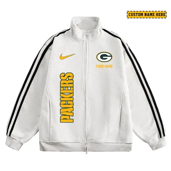 Green Bay Packers Men's Jackets Trend Striped Stand-up Collar Baseball SPTJTSDUCB044