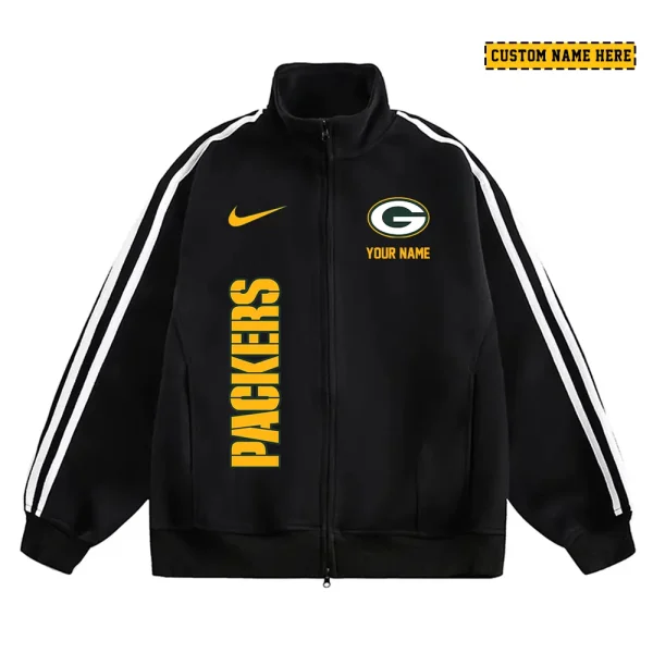 Green Bay Packers Men's Jackets Trend Striped Stand-up Collar Baseball SPTJTSDUCB044 - Image 2