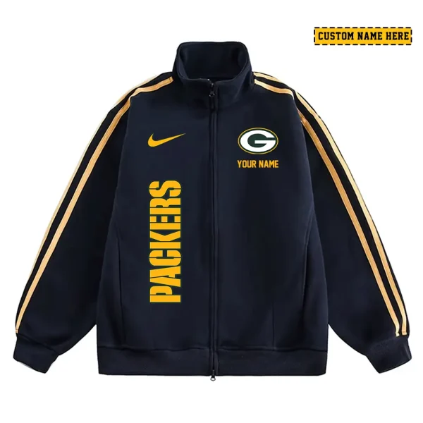 Green Bay Packers Men's Jackets Trend Striped Stand-up Collar Baseball SPTJTSDUCB044 - Image 3