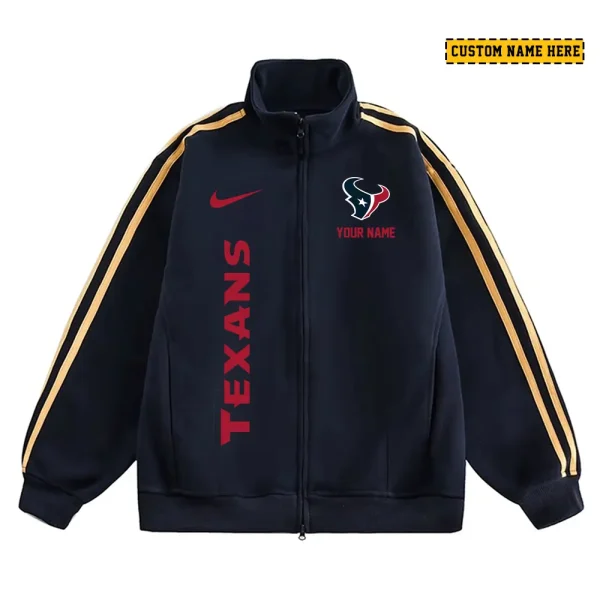 Houston Texans Men's Jackets Trend Striped Stand-up Collar Baseball SPTJTSDUCB045