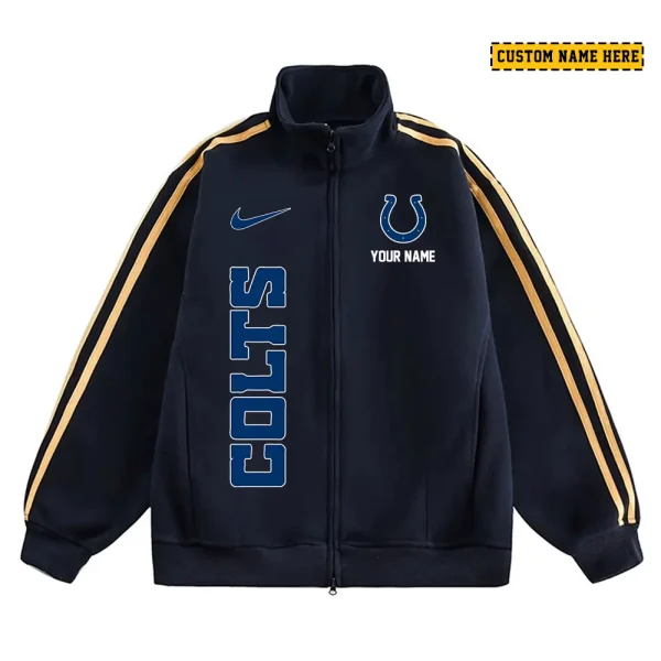Indianapolis Colts Men's Jackets Trend Striped Stand-up Collar Baseball SPTJTSDUCB046