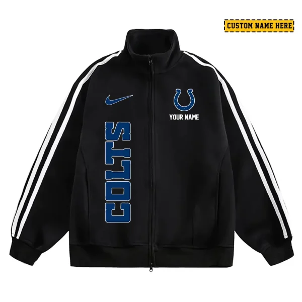 Indianapolis Colts Men's Jackets Trend Striped Stand-up Collar Baseball SPTJTSDUCB046 - Image 2
