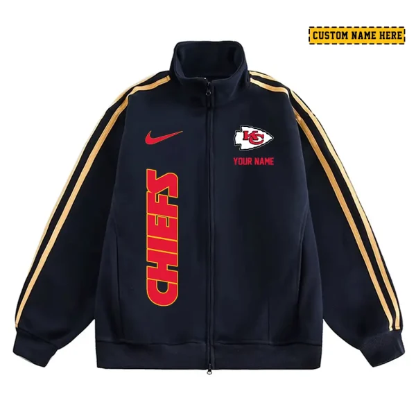 Kansas City Chiefs Men's Jackets Trend Striped Stand-up Collar Baseball SPTJTSDUCB048 - Image 2