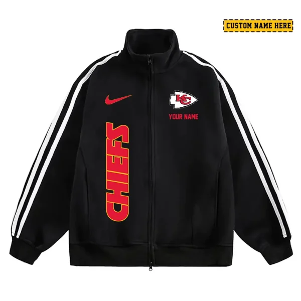 Kansas City Chiefs Men's Jackets Trend Striped Stand-up Collar Baseball SPTJTSDUCB048 - Image 3