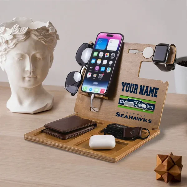 Seattle Seahawks Wooden Docking Station Gift For Fan SPTWOODENDS003 - Image 2