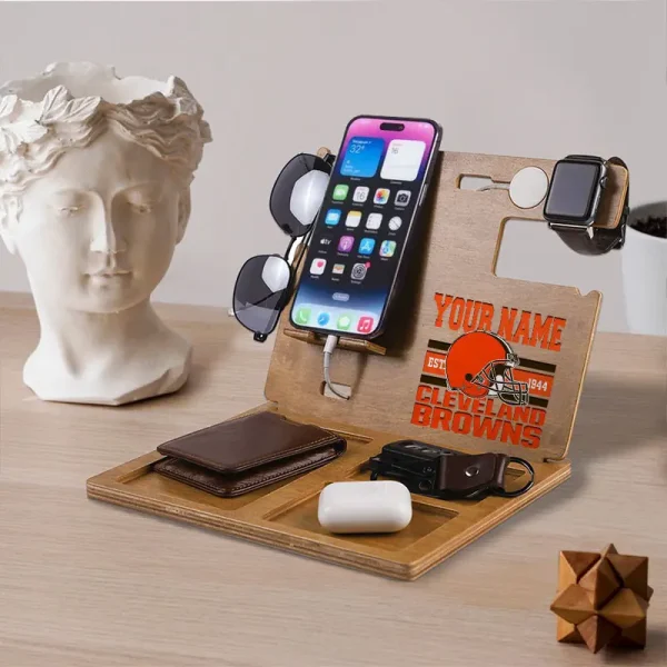 Cleveland Browns Wooden Docking Station Gift For Fan SPTWOODENDS006 - Image 2