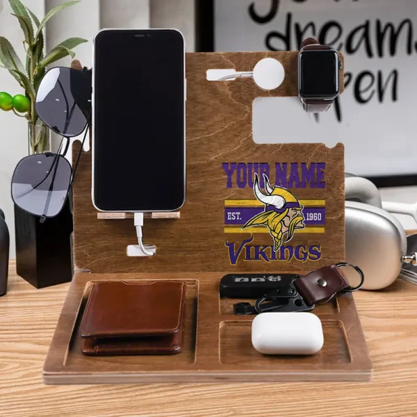 Minnesota Vikings Wooden Docking Station Gift For Fan SPTWOODENDS007