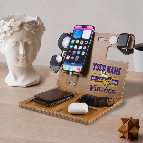 Minnesota Vikings Wooden Docking Station Gift For Fan SPTWOODENDS007 - Image 2