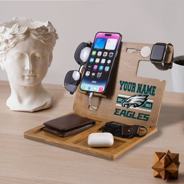 Philadelphia Eagles Wooden Docking Station Gift For Fan SPTWOODENDS008 - Image 3