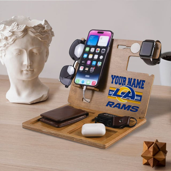 Los Angeles Rams Wooden Docking Station Gift For Fan SPTWOODENDS010 - Image 3