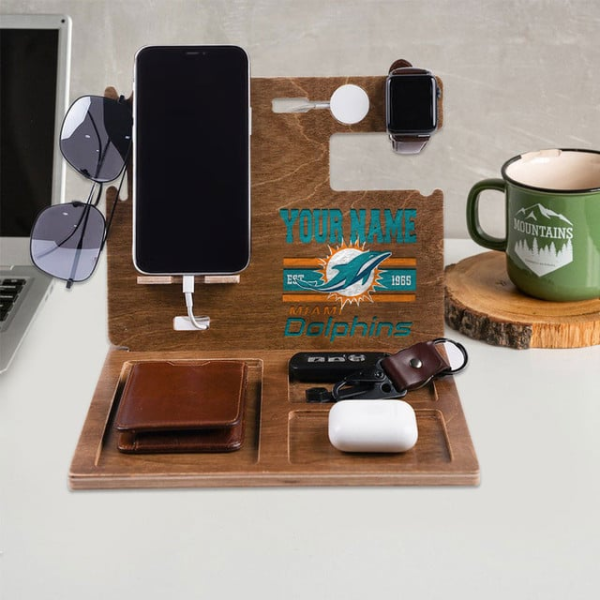 Miami Dolphins Wooden Docking Station Gift For Fan SPTWOODENDS011 - Image 2