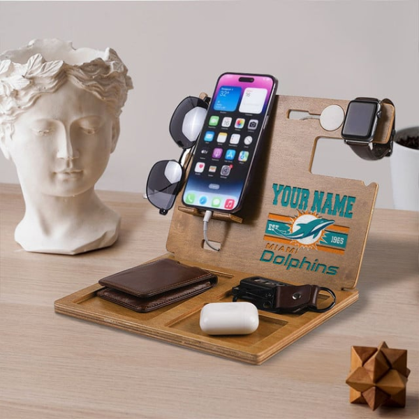 Miami Dolphins Wooden Docking Station Gift For Fan SPTWOODENDS011 - Image 3