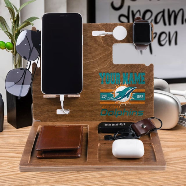 Miami Dolphins Wooden Docking Station Gift For Fan SPTWOODENDS011