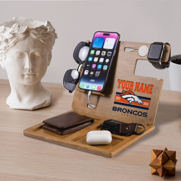 Denver Broncos Wooden Docking Station Gift For Fan SPTWOODENDS016 - Image 3