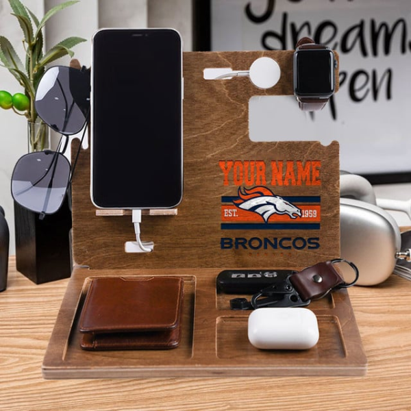 Denver Broncos Wooden Docking Station Gift For Fan SPTWOODENDS016