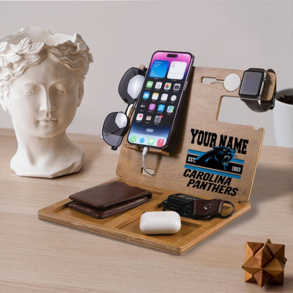 Carolina Panthers Wooden Docking Station Gift For Fan SPTWOODENDS019 - Image 3