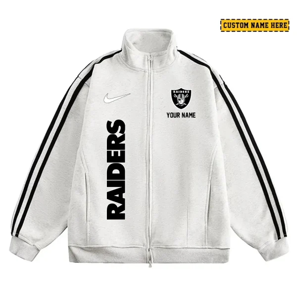 Las Vegas Raiders Men's Jackets Trend Striped Stand-up Collar Baseball SPTJTSDUCB049 - Image 2