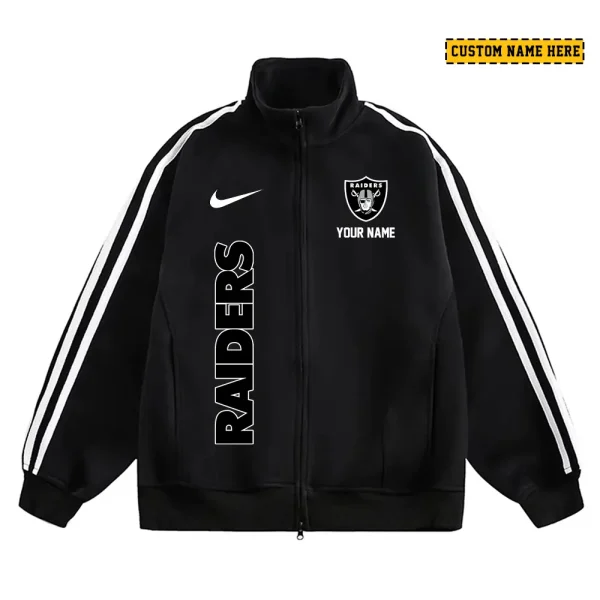 Las Vegas Raiders Men's Jackets Trend Striped Stand-up Collar Baseball SPTJTSDUCB049 - Image 3