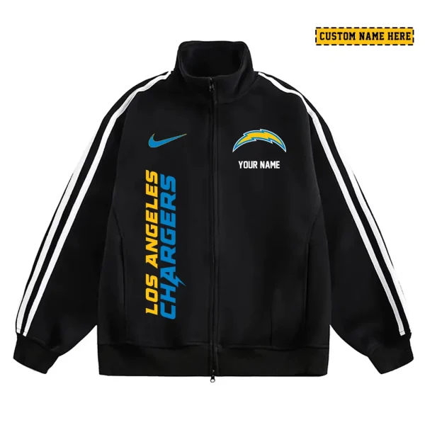 Los Angeles Chargers Men's Jackets Trend Striped Stand-up Collar Baseball SPTJTSDUCB050 - Image 3