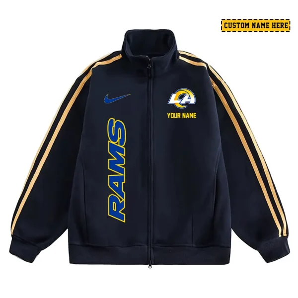 Los Angeles Rams Men's Jackets Trend Striped Stand-up Collar Baseball SPTJTSDUCB051