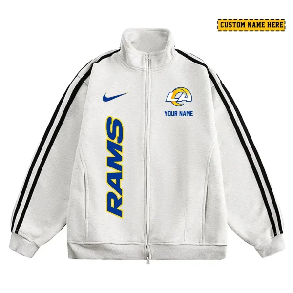 Los Angeles Rams Men's Jackets Trend Striped Stand-up Collar Baseball SPTJTSDUCB051 - Image 2
