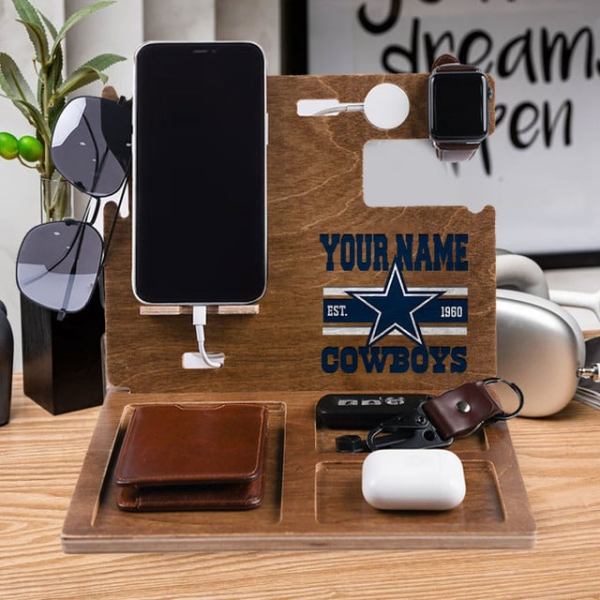 Dallas Cowboys Wooden Docking Station Gift For Fan SPTWOODENDS023