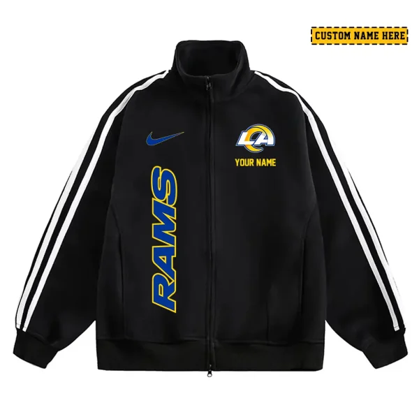 Los Angeles Rams Men's Jackets Trend Striped Stand-up Collar Baseball SPTJTSDUCB051 - Image 3