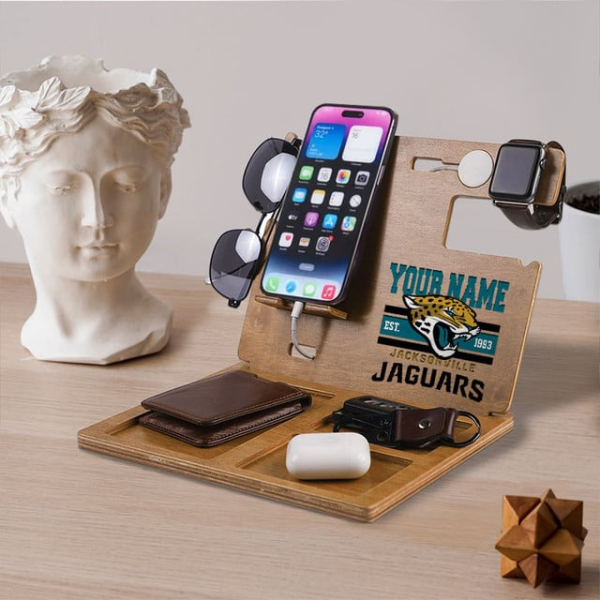 Jacksonville Jaguars Wooden Docking Station Gift For Fan SPTWOODENDS025 - Image 3