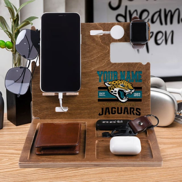Jacksonville Jaguars Wooden Docking Station Gift For Fan SPTWOODENDS025