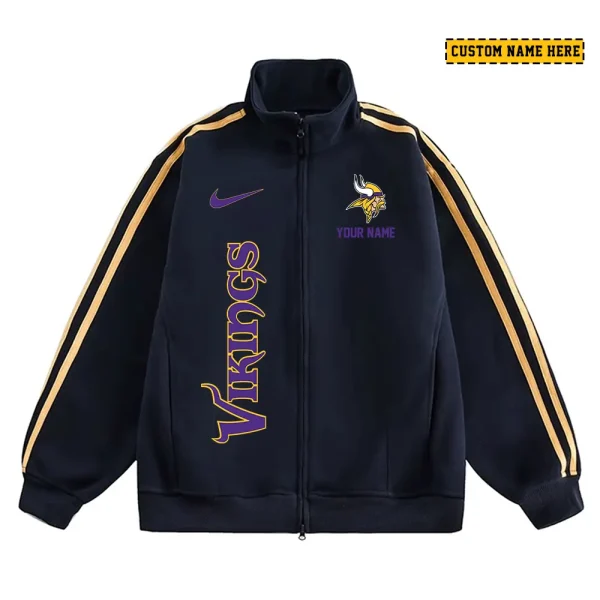Minnesota Vikings Men's Jackets Trend Striped Stand-up Collar Baseball SPTJTSDUCB053