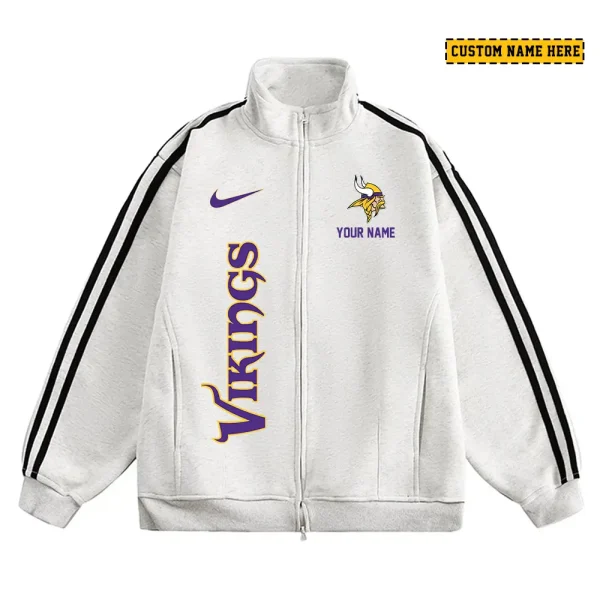 Minnesota Vikings Men's Jackets Trend Striped Stand-up Collar Baseball SPTJTSDUCB053 - Image 2