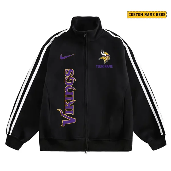 Minnesota Vikings Men's Jackets Trend Striped Stand-up Collar Baseball SPTJTSDUCB053 - Image 3