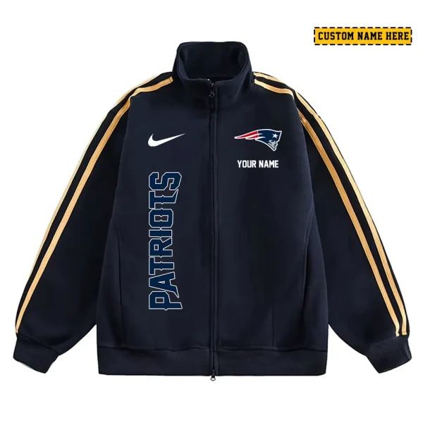 New England Patriots Men's Jackets Trend Striped Stand-up Collar Baseball SPTJTSDUCB054