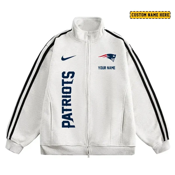 New England Patriots Men's Jackets Trend Striped Stand-up Collar Baseball SPTJTSDUCB054 - Image 2
