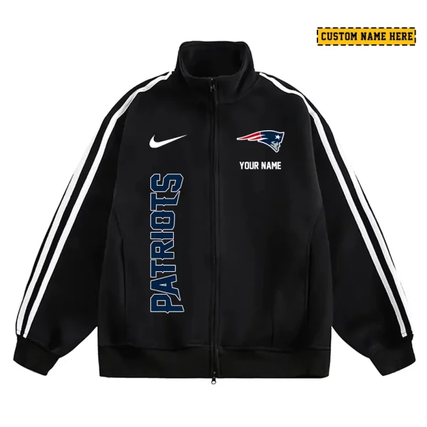 New England Patriots Men's Jackets Trend Striped Stand-up Collar Baseball SPTJTSDUCB054 - Image 3