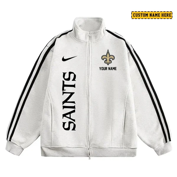 New Orleans Saints Men's Jackets Trend Striped Stand-up Collar Baseball SPTJTSDUCB055 - Image 3